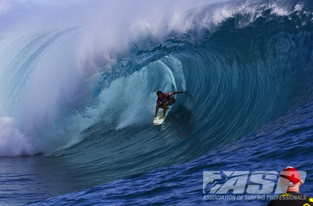 Lil J-Flo, on one of his 10's. Third surfer in ASP history to score a perfect heat total. Photo: ASP/Robertson