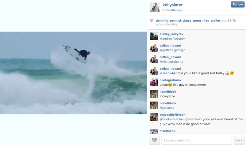 When Kelly landed a 540, he posted the video of it with no caption. Oh, the champ.