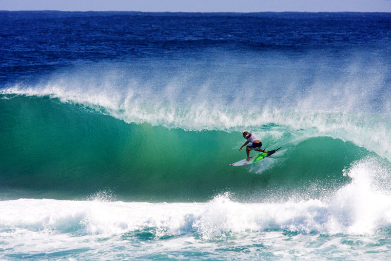 Mick can breath easy for a minute. There'll be plenty more Kirra barrels like this one to come. Photo: Andy Potts