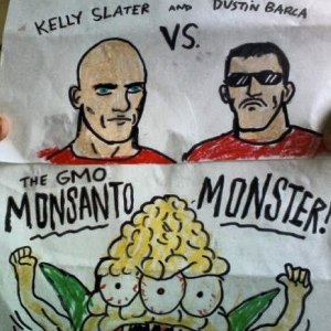 A Drewtoonz cartoon depiction of Kelly Slater and Dustin Barca fighting the good fight. 