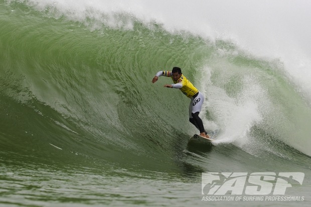 Michel Bourez was right at home in fast, barrelling Supertubos. The Spartan lost out to Adriano in the quarters by just 0.07 points. Photo: ASP/Cestari