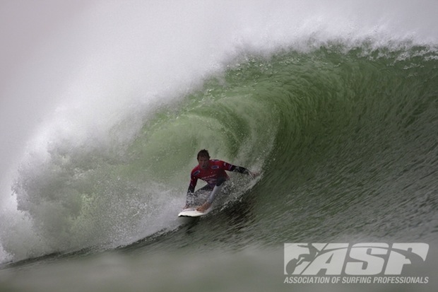Taj Burrow, after winning round five against Julian Wilson and Damo Hobgood, then beat Jules again in the quartz before falling to Kelly in the semis. Photo: ASP/Cestari