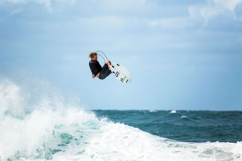 John John Florence and a non-obvious choice at wind-wrecked (or perfected) Log Cabins. hoto: Matt Paul Catalano