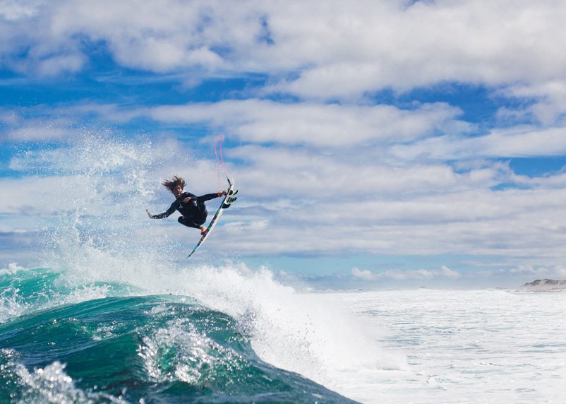 Taj Burrow on Matt’s careless bounce to the flats: “It’s probably the gnarliest I’ve ever seen. I know the wave that it’s at and it isn’t very user-friendly, it’s really powerful and breaks right on dry reef and he just somehow hucks himself out into no-man’s land, into the flats, and just stomps it. It’s not even a position that should be possible to land in, but he just bounced out of it like a cat, it’s incredible. Everyone looks for height and rotation… but there’s no other way to put this than really gnarly.” Photo: Quinn Mathews